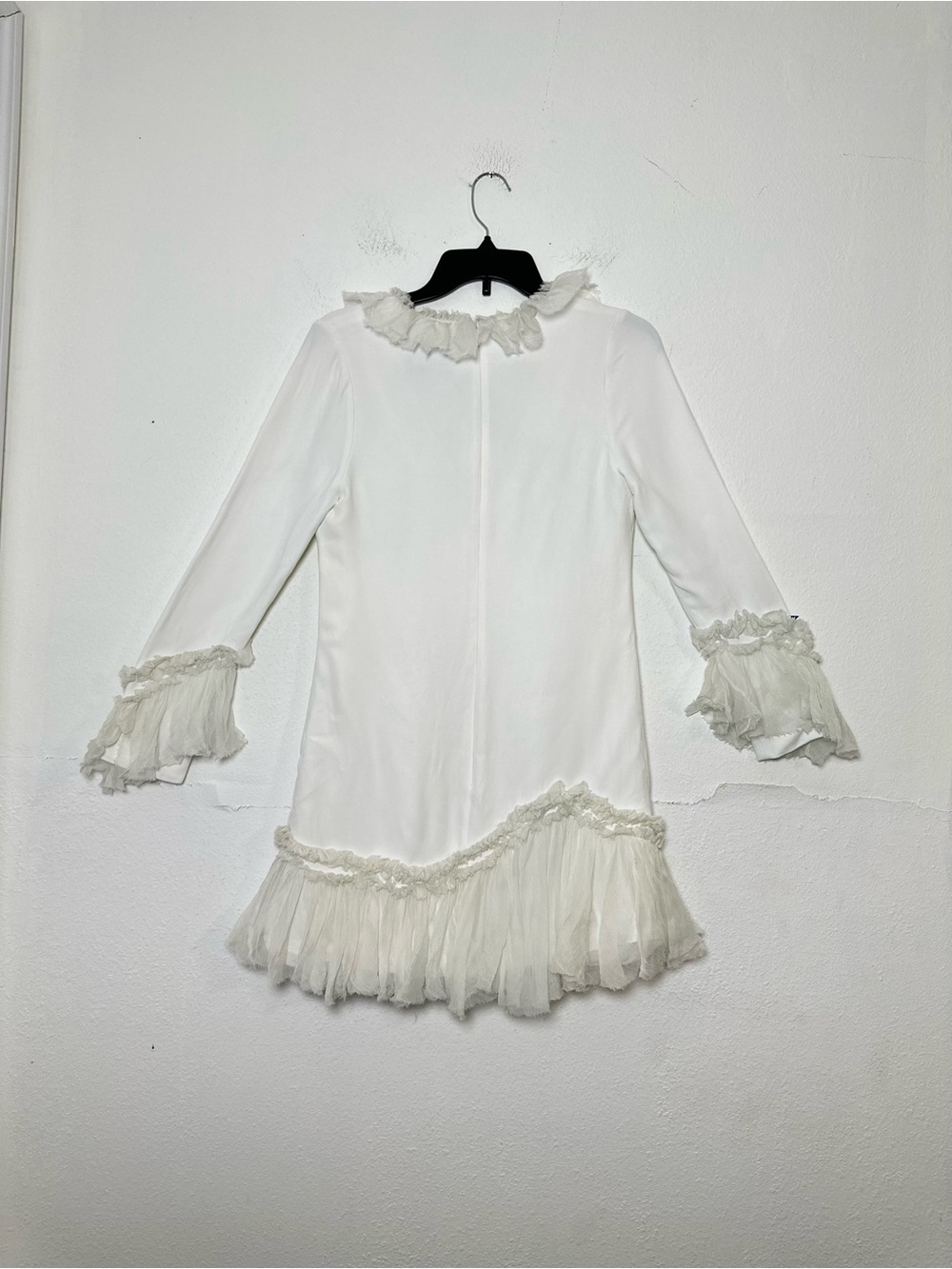 Alexis Barbara Azura Ivory Bell Long Sleeves V-Neck Ruffle Mini Dress Boho Sz M - Picture 4 of 16